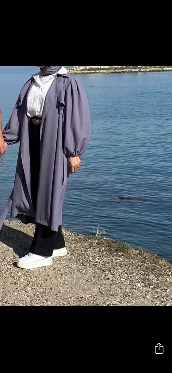 Mor Drapeli Uzun Kadın Trençkot - Görsel 4