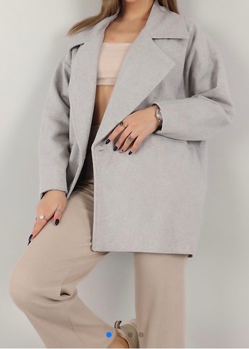 Gri Kruvaze Yaka Düğmeli Midi Kadın Kaban - Görsel 2