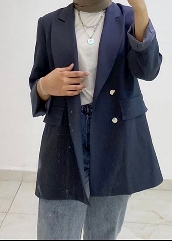 Gri Düğmeli Midi Denim Kadın Blazer - Görsel 2