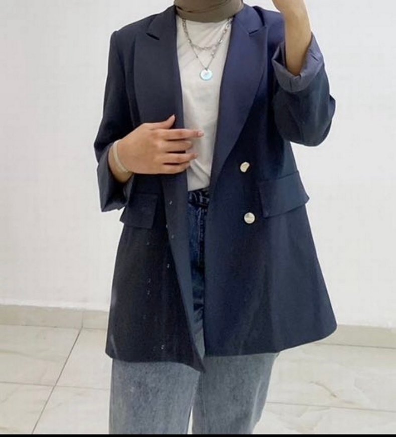 Gri Düğmeli Midi Denim Kadın Blazer - Görsel 2