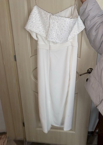 Beyaz Straplez Uzun Düz Gelinlik - Görsel 3