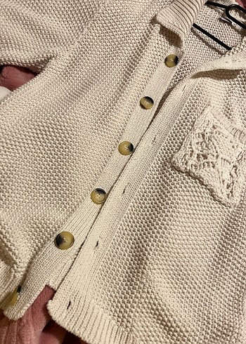 Düğmeli Beyaz Bohem Kadın Hırka - Görsel 3