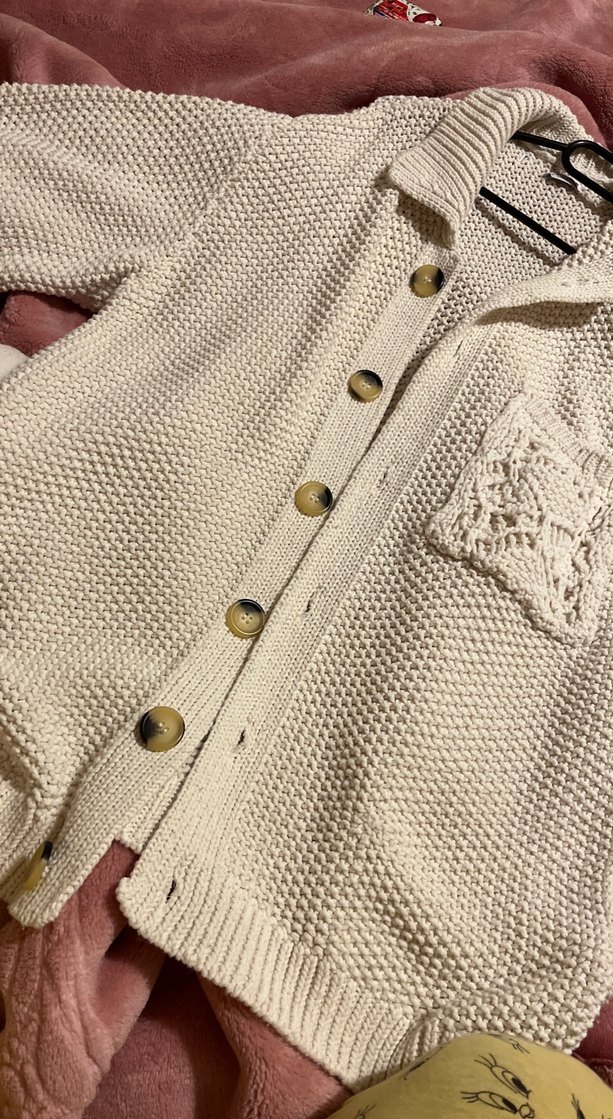 Düğmeli Beyaz Bohem Kadın Hırka - Görsel 3