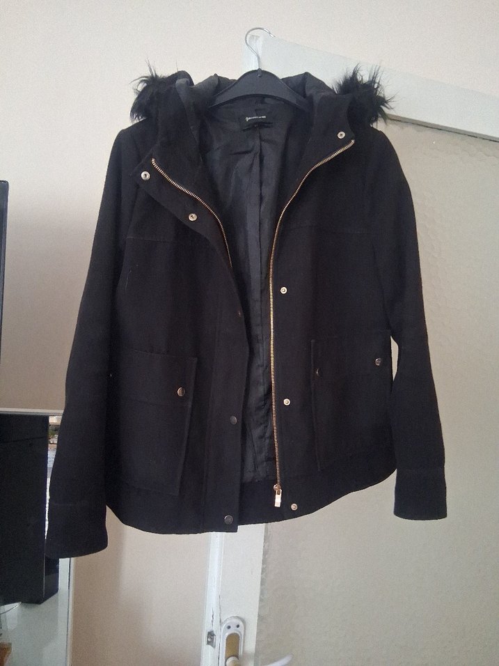 Siyah Kürklü Midi Hamile Kaban - Görsel 2