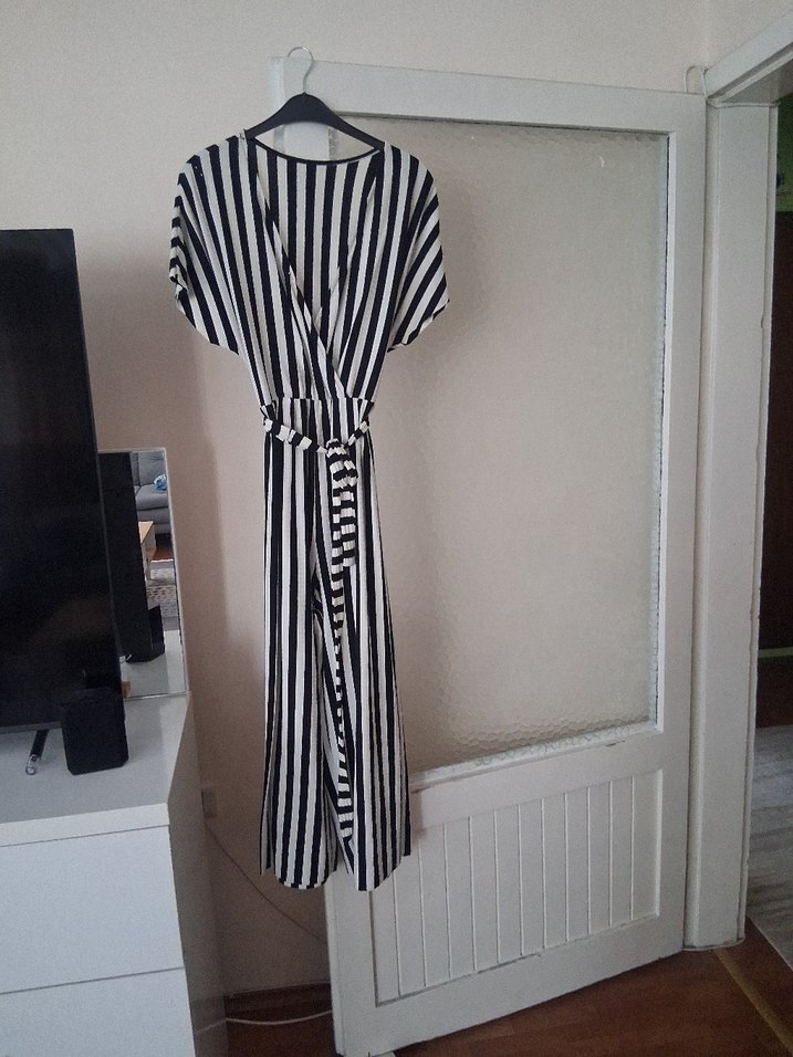 Zebra Desenli Uzun Kadın Tulum - Görsel 2