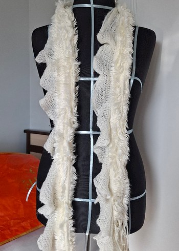 Bohem Tarzı Örgü Kadın Atkı - Beyaz - Görsel 2