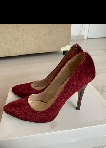 Bordo Süet Stiletto Topuklu Kadın Ayakkabı - Görsel 2