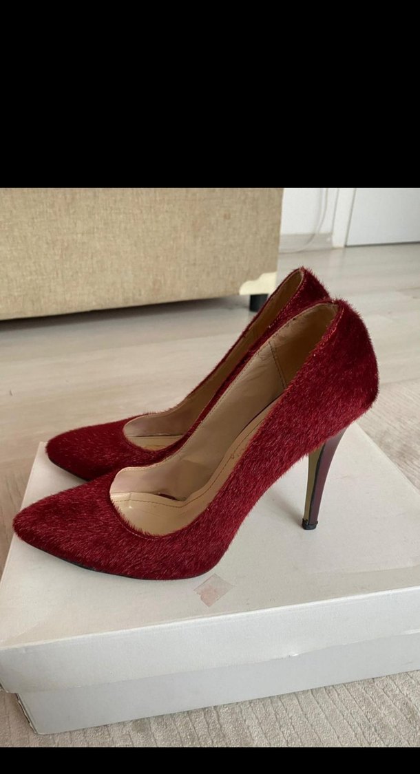 Bordo Süet Stiletto Topuklu Kadın Ayakkabı - Görsel 2