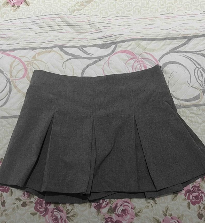 Gri Pilili Triko Mini Etek - Görsel 2