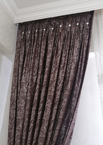 Modern Klasik Desenli 2 adet kahverengi fon Perde - Görsel 2