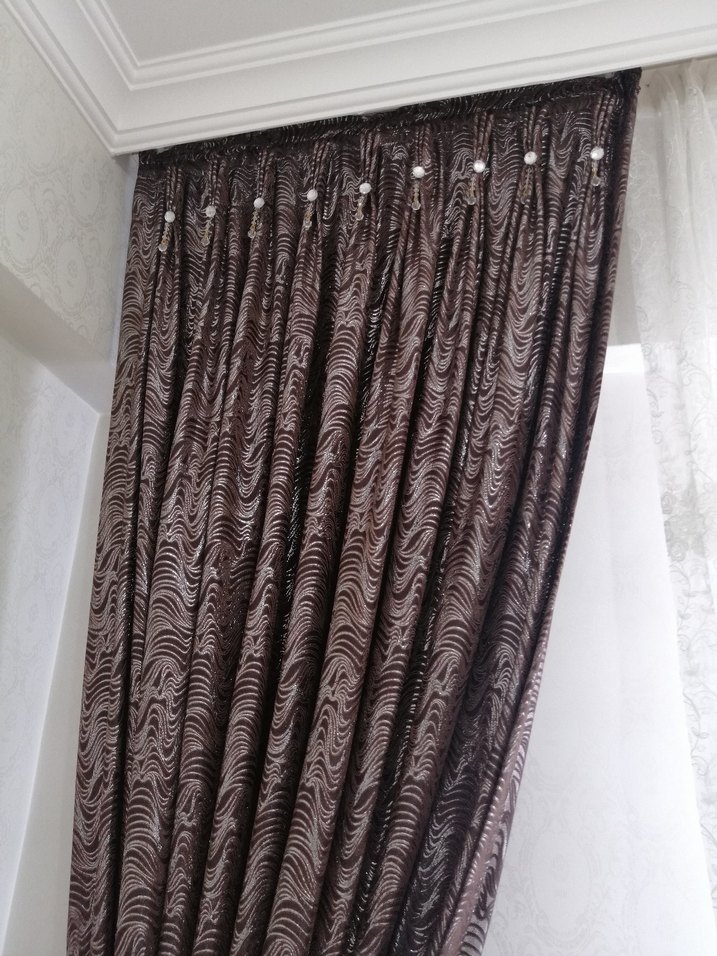 Modern Klasik Desenli 2 adet kahverengi fon Perde - Görsel 2