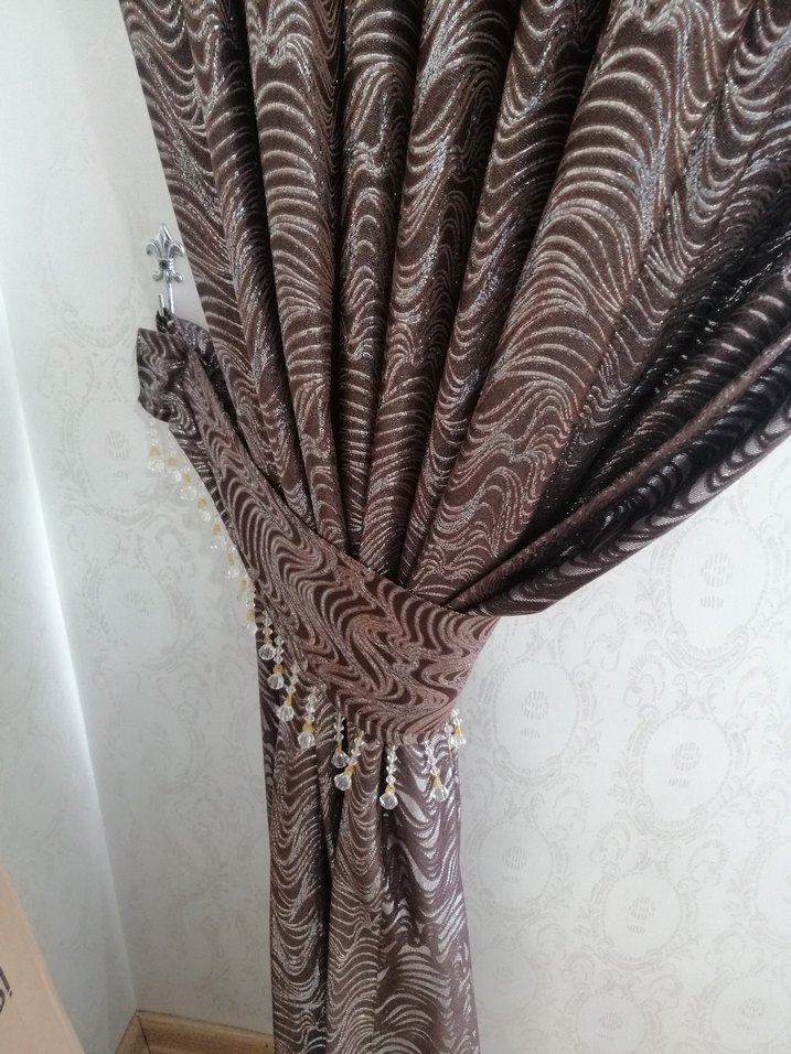 Modern Klasik Desenli 2 adet kahverengi fon Perde - Görsel 4