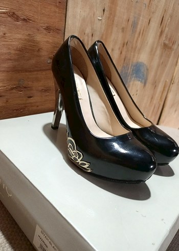 Siyah Parlak Yılan Desenli Stiletto - Görsel 5