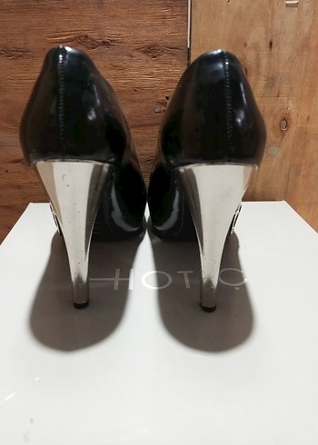 Siyah Parlak Yılan Desenli Stiletto - Görsel 4