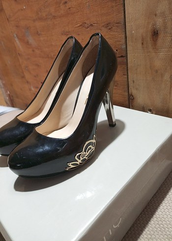 Siyah Parlak Yılan Desenli Stiletto - Görsel 6