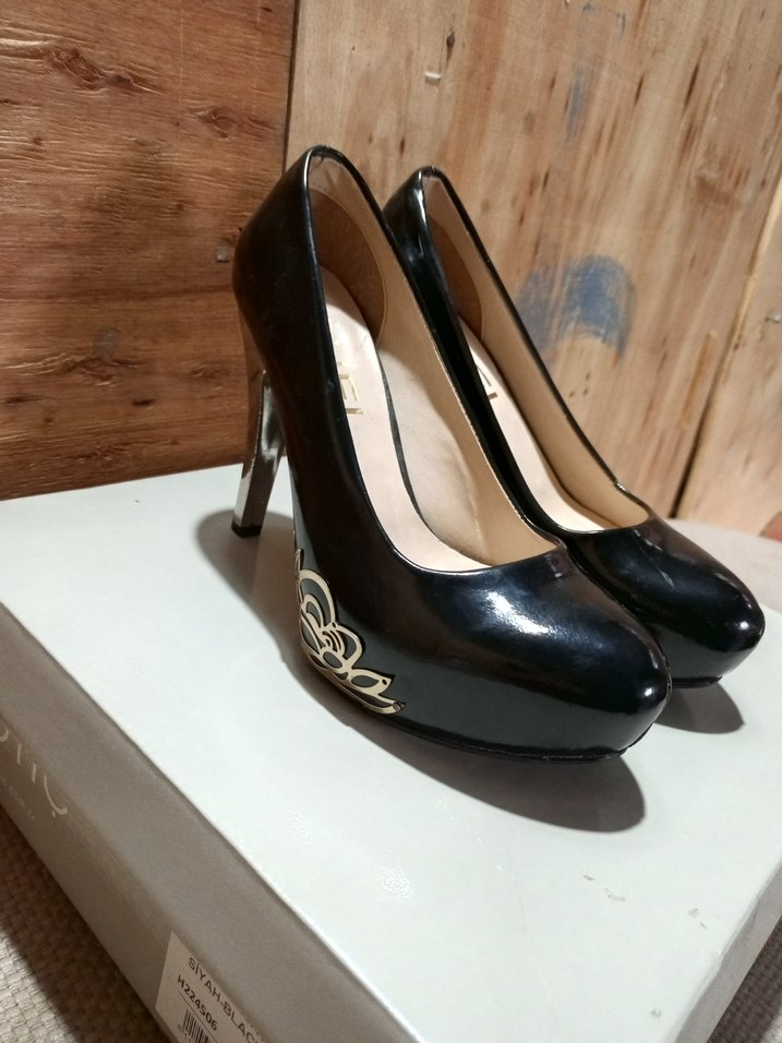 Siyah Parlak Yılan Desenli Stiletto - Görsel 5