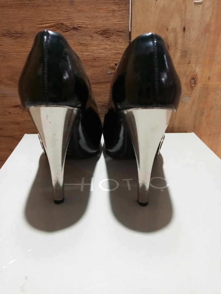 Siyah Parlak Yılan Desenli Stiletto - Görsel 4