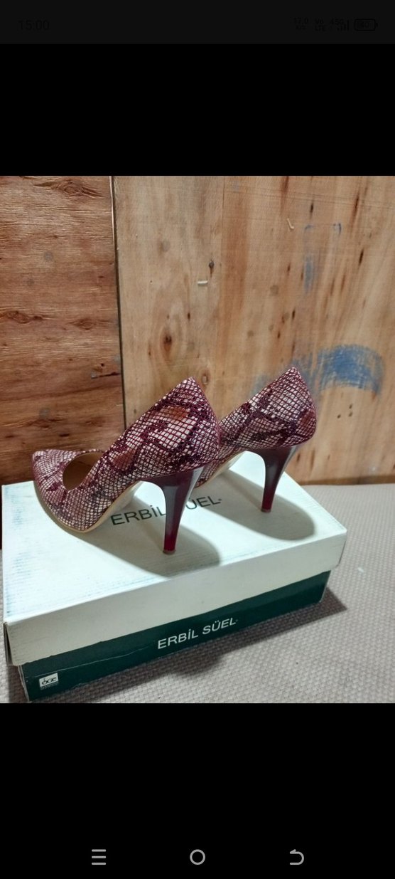 Bordo Yılan Desenli Süet Stiletto - Görsel 2