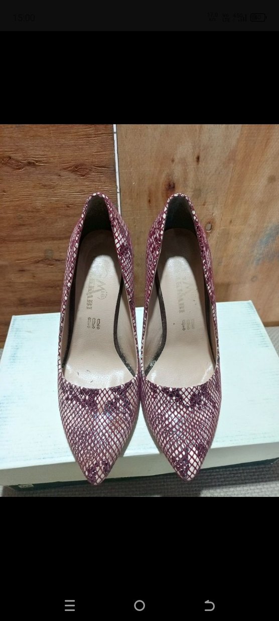 Bordo Yılan Desenli Süet Stiletto - Görsel 4