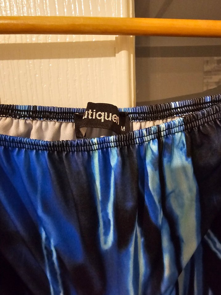 Kadın Mavi Straplez Midi Mavi Desenli Elbise - Görsel 3