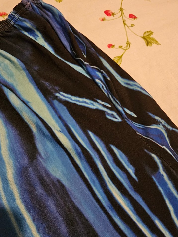 Kadın Mavi Straplez Midi Mavi Desenli Elbise - Görsel 4