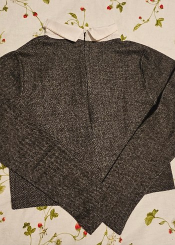 Old school preppy tarz Gri gömlek yaka üst - Görsel 3