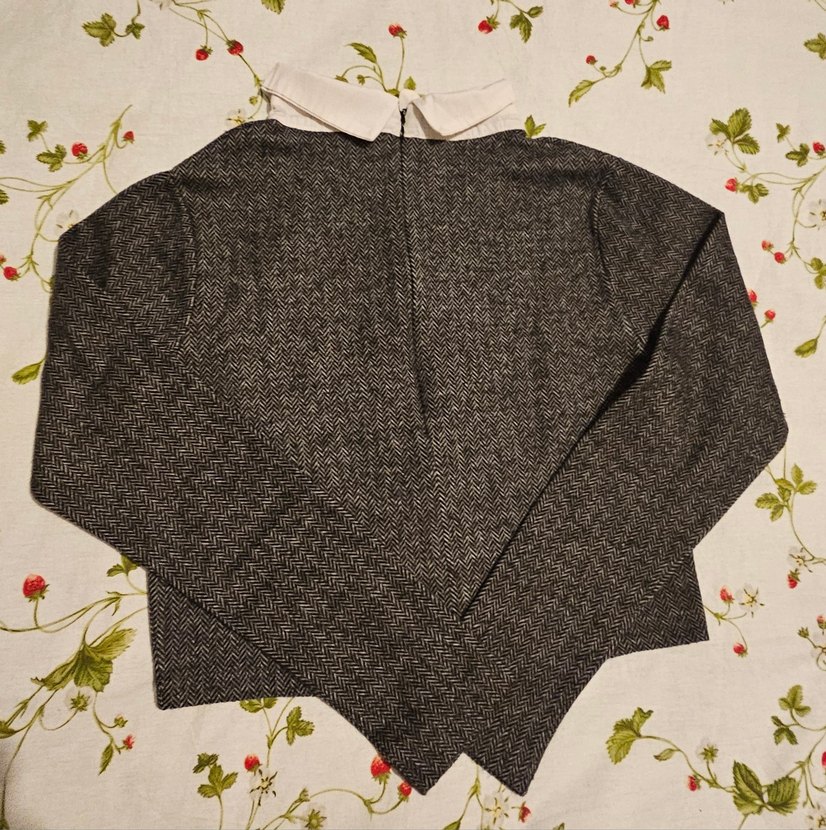 Old school preppy tarz Gri gömlek yaka üst - Görsel 3