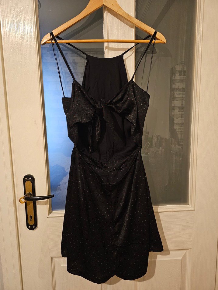 Drapeli Siyah Midi Strappy Abiye Elbise - Görsel 3