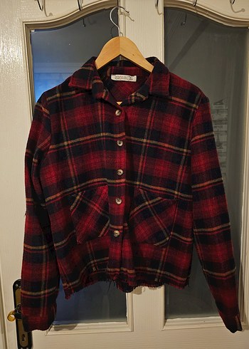 Bordo Ekose Düğmeli Kadın Gömlek - Görsel 2