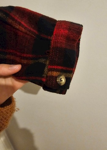 Bordo Ekose Düğmeli Kadın Gömlek - Görsel 3