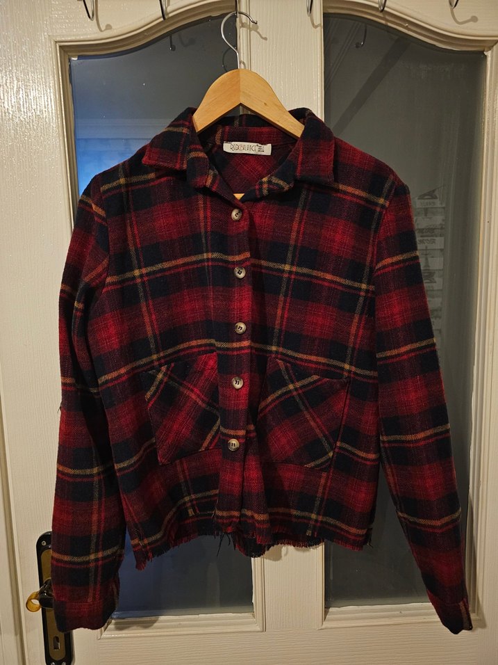 Bordo Ekose Düğmeli Kadın Gömlek - Görsel 2