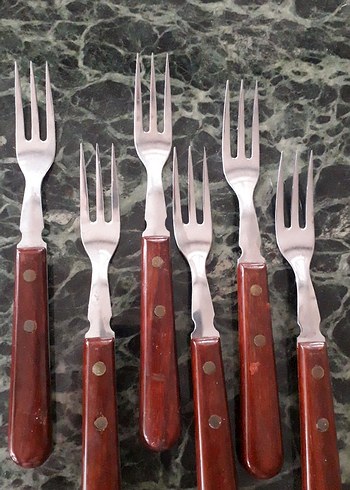 Kahverenkli ahşap Saplı 6 Adet Çatal Seti - Görsel 2