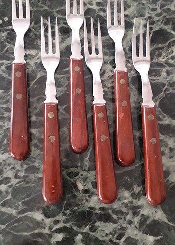 Kahverenkli ahşap Saplı 6 Adet Çatal Seti - Görsel 3