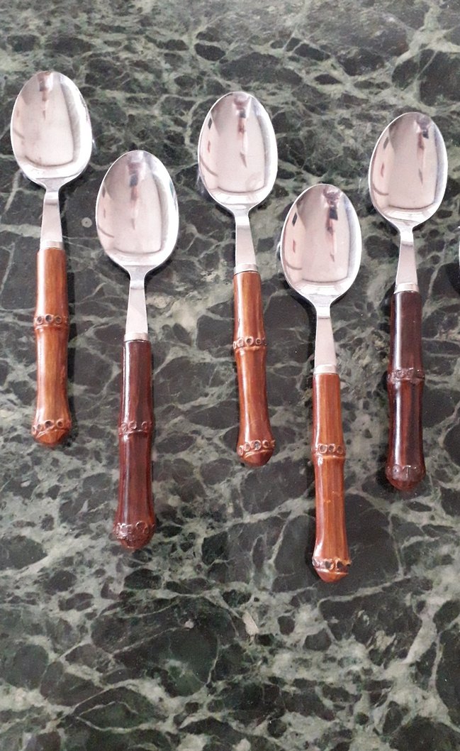 Kahverengi bambu Saplı Paslanmaz Çelik Kaşık Seti - Görsel 2