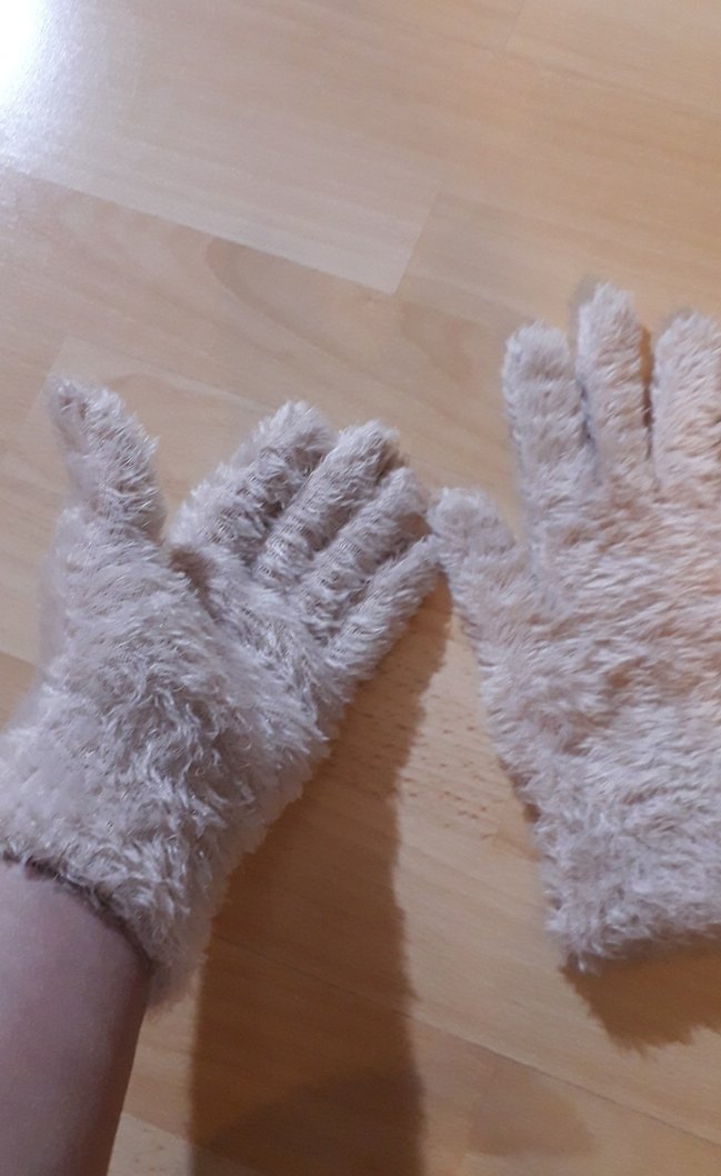 Peluş Detaylı Kadın Pudra Rengi Eldiven - Görsel 3