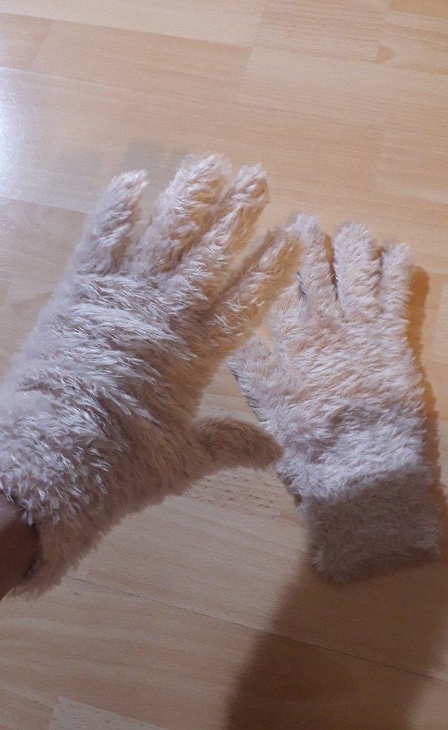 Peluş Detaylı Kadın Pudra Rengi Eldiven - Görsel 2