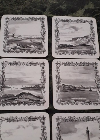 Gri Vintage Deniz Manzaralı bardak altlığı - Görsel 2