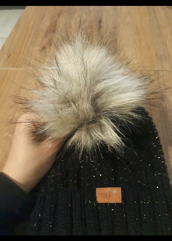 Kürk Detaylı Siyah Kadın Yün Bere - Görsel 3