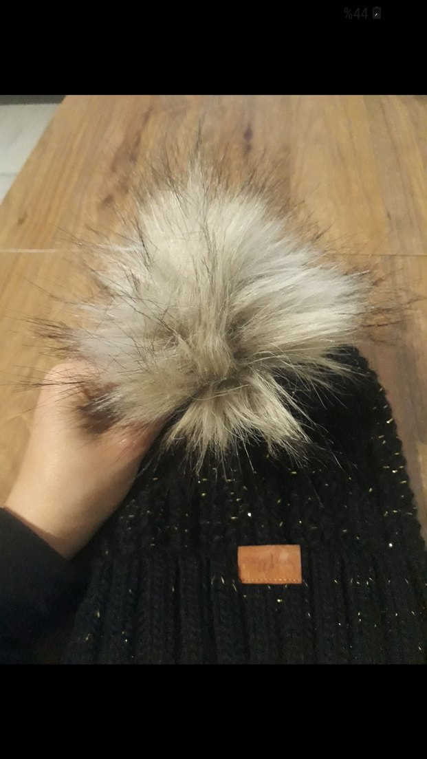 Kürk Detaylı Siyah Kadın Yün Bere - Görsel 3