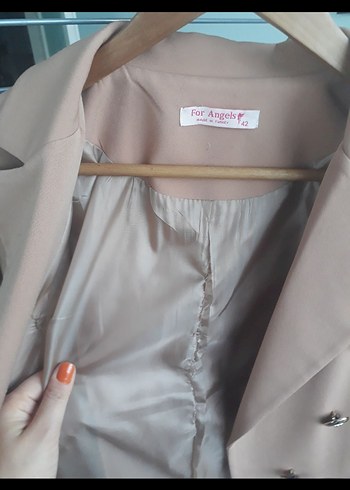 Düğmeli Pudra Kadın Blazer Ceket - Görsel 4