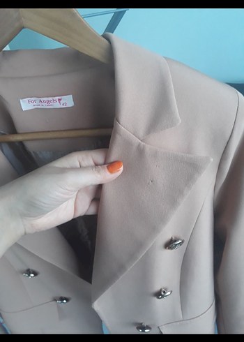 Düğmeli Pudra Kadın Blazer Ceket - Görsel 5