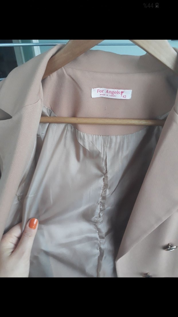 Düğmeli Pudra Kadın Blazer Ceket - Görsel 4