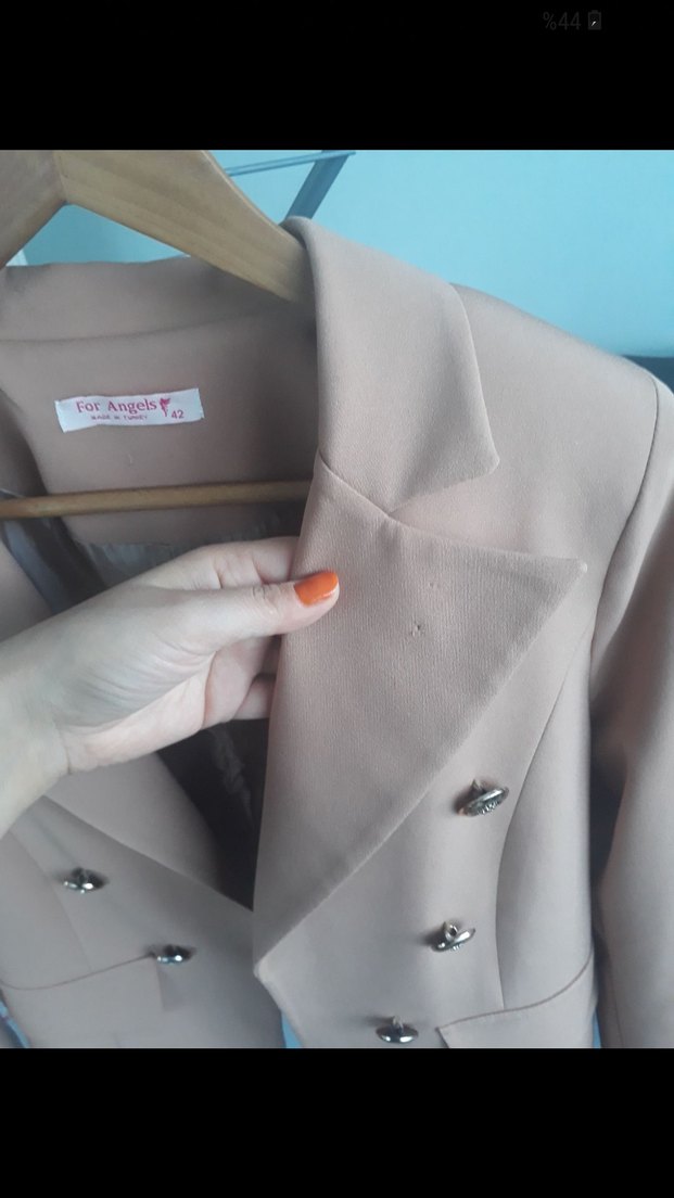 Düğmeli Pudra Kadın Blazer Ceket - Görsel 5