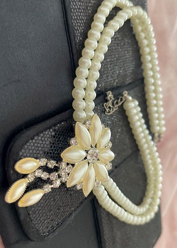 Beyaz İnci Detaylı Kadın boyun Zinciri - Görsel 3