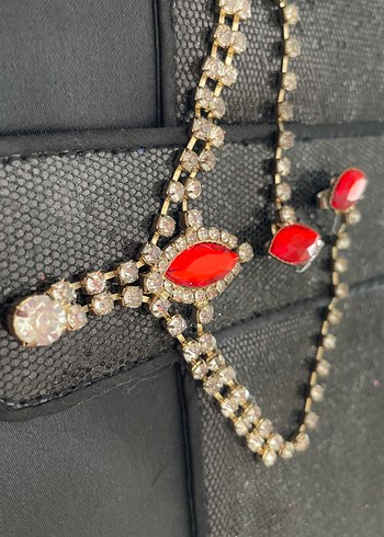 Kırmızı Taşlı Zincir Detaylı Kadın Saç Zinciri aksesuarı - Görsel 5