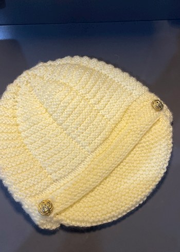 Kürk Detaylı Bej Örgü Yün Bere - Görsel 2