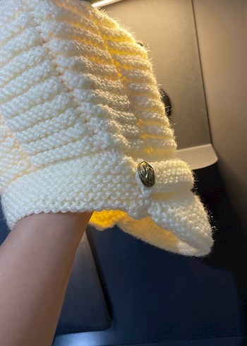 Kürk Detaylı Bej Örgü Yün Bere - Görsel 3