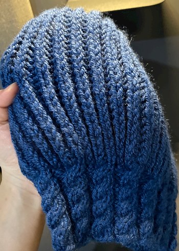 Mavi Örgü Kadın Bere - Görsel 3