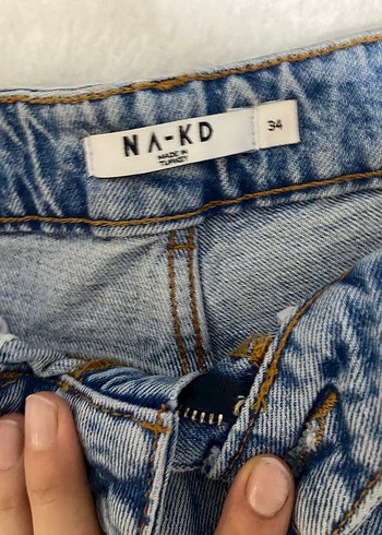 Düğmeli Mavi Rahat Kesim Kadın Kot Pantolon - Görsel 2