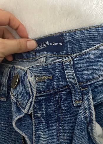 Düğmeli Gri Mavi Midi Kot Pantolon - Görsel 2